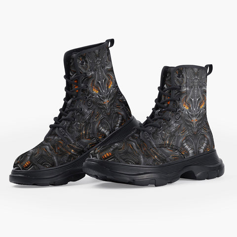 Casual Leather Chunky Boots Biomechanical Abstract Art