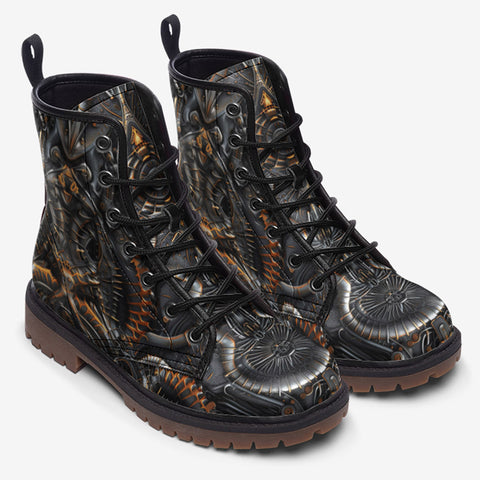 Leather Boots Biomechanical Creatures Pattern