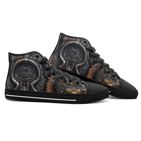 High-Top Canvas Shoes Biomechanical Creatures Pattern