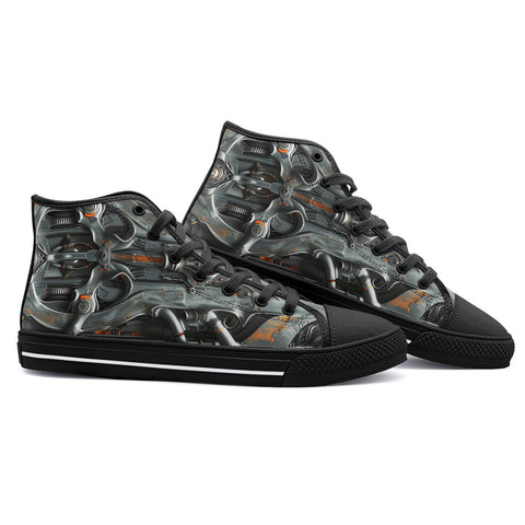 High-Top Canvas Shoes Futuristic Biomechanical Art