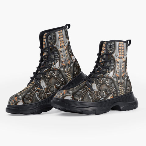 Casual Leather Chunky Boots Biomechanical Futuristic Art