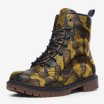 Leather Boots Python Scales Pattern Black and Yellow