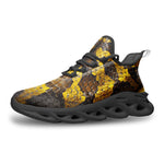 Sports Mesh Sneakers Python Scales Pattern Black and Yellow