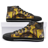 High-Top Canvas Shoes Python Scales Pattern Black and Yellow