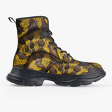 PU Leather Chunky Boots Python Scales Pattern Black and Yellow