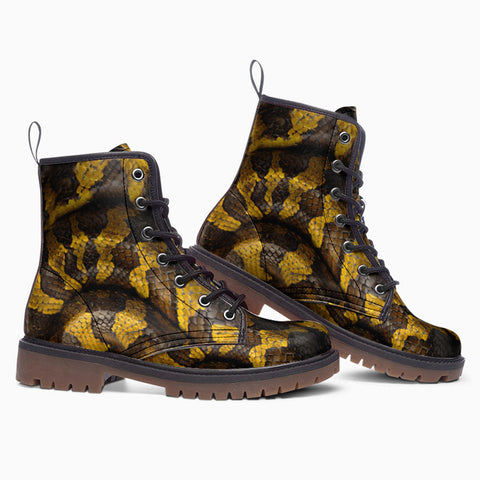 Leather Boots Python Scales Pattern Black and Yellow