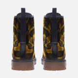 Leather Boots Python Scales Pattern Black and Yellow