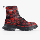 PU Leather Chunky Boots Red Snake Scales Texture