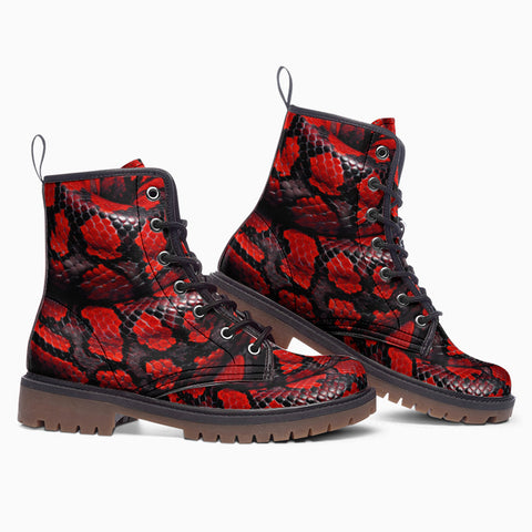 Leather Boots Red Snake Scales Texture