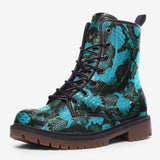 Leather Boots Black and Teal Snake Skin Pattern