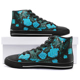 High-Top Canvas Shoes Black and Teal Snake Skin Pattern