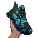 Sports Mesh Sneakers Black and Teal Snake Skin Pattern