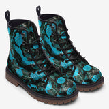 Leather Boots Black and Teal Snake Skin Pattern