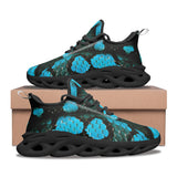 Sports Mesh Sneakers Black and Teal Snake Skin Pattern