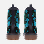 Leather Boots Black and Teal Snake Skin Pattern
