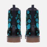 Leather Boots Black and Teal Snake Skin Pattern