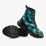 PU Leather Chunky Boots Black and Teal Snake Skin Pattern
