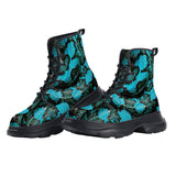 PU Leather Chunky Boots Black and Teal Snake Skin Pattern