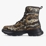 PU Leather Chunky Boots Python Skin Pattern