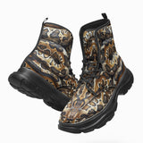 PU Leather Chunky Boots Python Skin Pattern