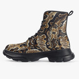 PU Leather Chunky Boots African Ball Python Skin Texture