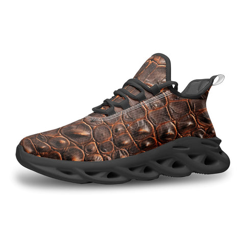 Sports Mesh Sneakers Brown Crocodile Leather Texture