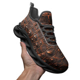 Sports Mesh Sneakers Brown Crocodile Leather Texture