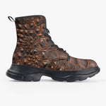 PU Leather Chunky Boots Brown Crocodile Leather Texture