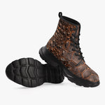 PU Leather Chunky Boots Brown Crocodile Leather Texture