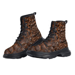 PU Leather Chunky Boots Brown Crocodile Leather Texture