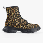 PU Leather Chunky Boots Golden Leopard Print Pattern