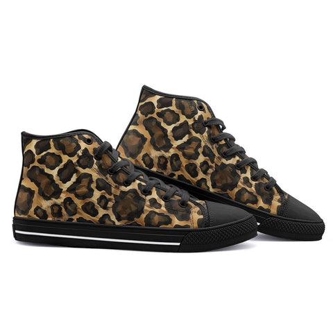 High-Top Canvas Shoes Golden Leopard Print Pattern