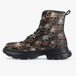PU Leather Chunky Boots Bronze Skulls Pattern