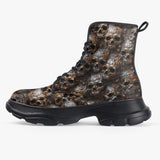 PU Leather Chunky Boots Bronze Skulls Pattern