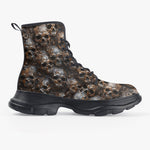 PU Leather Chunky Boots Bronze Skulls Pattern