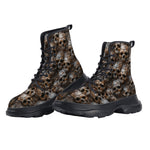 PU Leather Chunky Boots Bronze Skulls Pattern