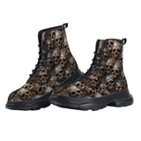 PU Leather Chunky Boots Bronze Skulls Pattern