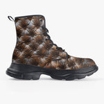 PU Leather Chunky Boots Brown Leather Texture with Buttons