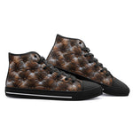 High-Top Canvas Shoes Brown Leather Texture with Buttons