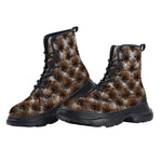 PU Leather Chunky Boots Brown Leather Texture with Buttons