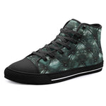 High-Top Canvas Shoes Green Leather Texture with Buttons