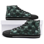 High-Top Canvas Shoes Green Leather Texture with Buttons