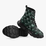 PU Leather Chunky Boots Green Leather Texture with Buttons