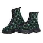 PU Leather Chunky Boots Green Leather Texture with Buttons