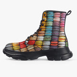 PU Leather Chunky Boots Colorful Macarons Pattern