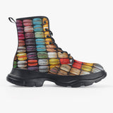 PU Leather Chunky Boots Colorful Macarons Pattern