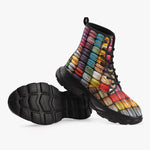 PU Leather Chunky Boots Colorful Macarons Pattern