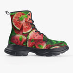 PU Leather Chunky Boots Watermelon Slices with Green Leaves