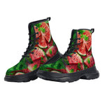 PU Leather Chunky Boots Watermelon Slices with Green Leaves