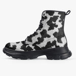 PU Leather Chunky Boots Texture of Cow Fur